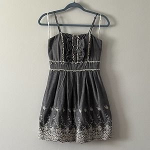 Papaya Grey White Floral Embroidered Sundress Medium